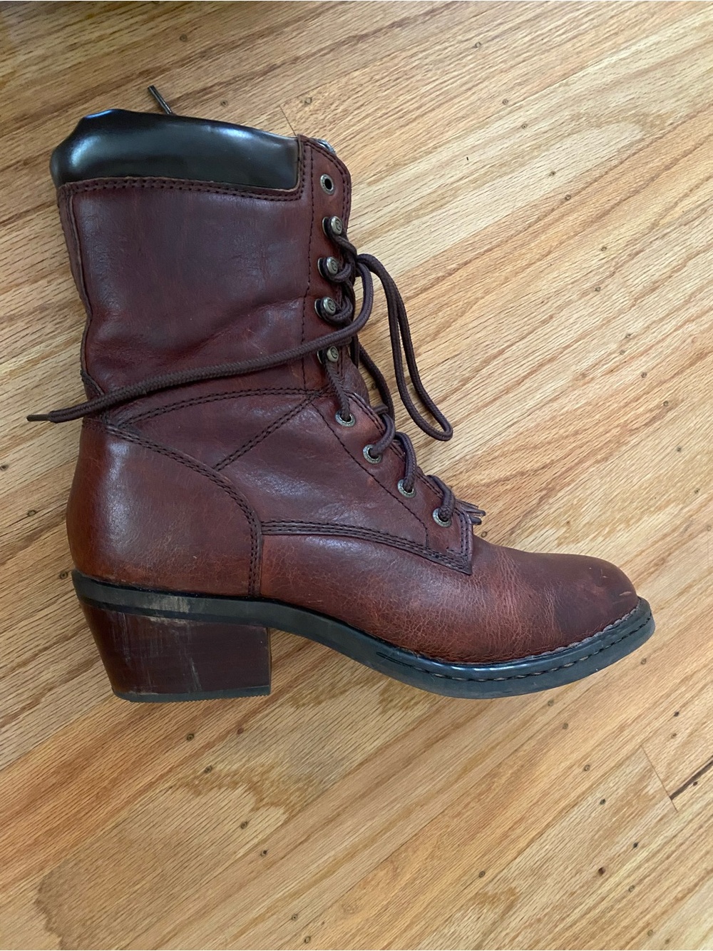 Double H Women's Brown Lace-Up Leather Fringe Boots - Picture 5 of 10